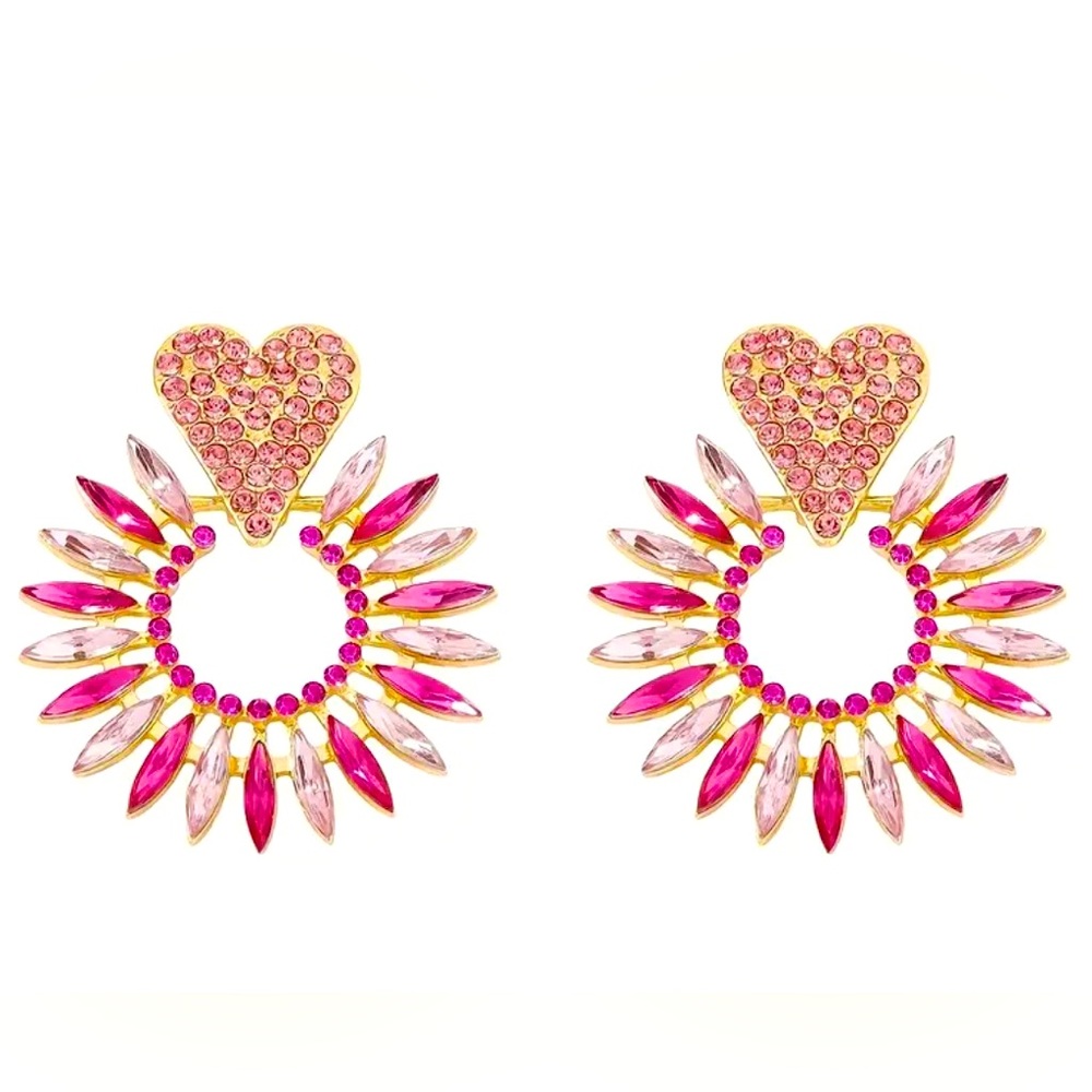 💗 Heart Sunburst Stud Earrings - Picture 3 of 10